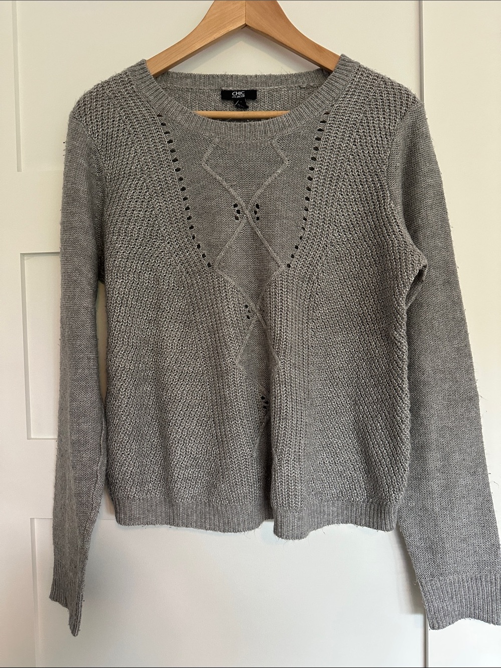 C&C California Heather Gray Openwork Crewneck Sweater